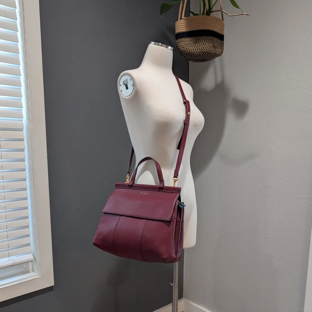Tory Burch Vine Red The Block-T Leather Satchel